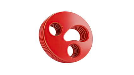 3D Red abstract circular shape with layered holes on transparent background