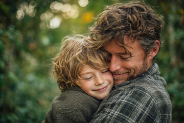 Fototapeta premium Heartwarming moment of father and son sharing love in nature