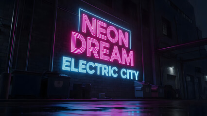 Neon dream electric city sign at night