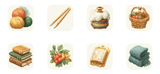 Vintage Knitting Essentials with Yarn, Tools, and Cottagecore Aesthetic Elements