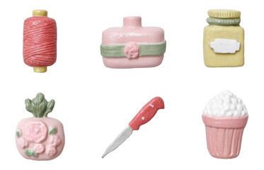 Pastel Ceramic Mini Craft Tools Collection Isolated on Transparent Background