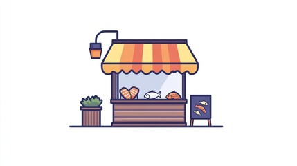 Fototapeta premium Outdoor Fish Market Stall Illustration