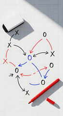 Tactical sports strategy diagram drawn with markers on a grid surface, depicting X's and O's for game planning, coaching, and team optimization.