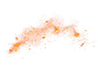 Fire Sparkle Overlay. Glowing Ember Sparks Isolated on Transparent Background. Burn Light Effect.