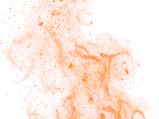Fire Sparkle Overlay. Glowing Ember Sparks Isolated on Transparent Background. Burn Light Effect.