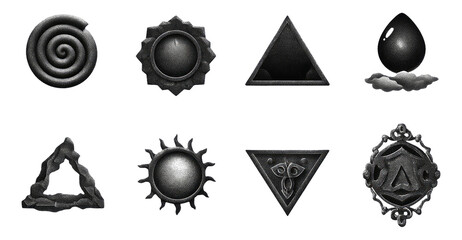 Intricate Blackwork Sigils and Symbols in Shadow Realm Illustrated Design Elements