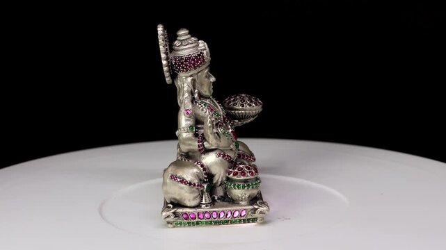 Silver Idol of Kuber Devta | Lord Kubera Hindu God of Wealth and Prosperity, Sacred Deity Sculpture Symbolizing Abundance, Success, Financial Growth, and Divine Protection in Indian Religious Art