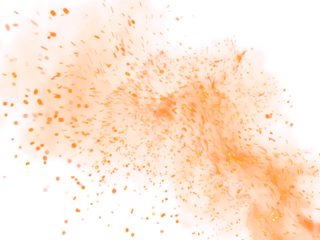 Fire Sparkle Overlay. Glowing Ember Sparks Isolated on Transparent Background. Burn Light Effect.