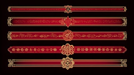 Elegant Asian Ornament: An array of intricate and refined ornamental lines, evoking a sense of ancient craftsmanship and refined aesthetics. the elements exude a timeless charm.