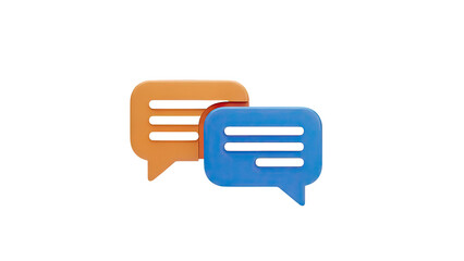 3D Two 3D chat bubbles, one orange and one blue on transparent background