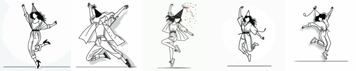 vector of a woman jumping happily in the new year