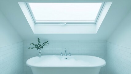 天窓から光が差し込む、美しいバスルームでリラックスして過ごす贅沢な時間