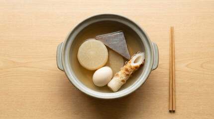Fototapeta premium Minimal Japanese Oden Bowl with Chopsticks