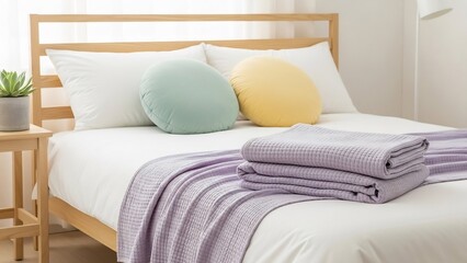 明るい寝室で穏やかに輝く、快適なベッドと柔らかな日差しが心地よい。