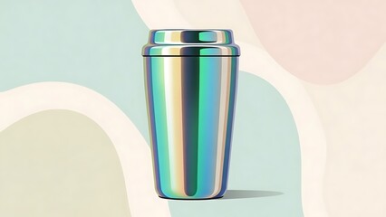 Colorful Travel Mug with Lid on Pastel Abstract Background