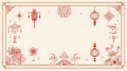 Cultural Ornament: Intricate Asian-inspired ornaments adorn the frame, showcasing detailed patterns, conveying tradition, and celebration.