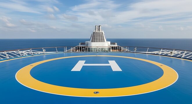 Helicopter landing pad on a cruise ship deck.