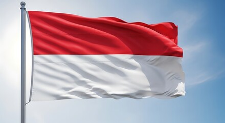 Indonesian national flag proudly waving against a clear blue sky