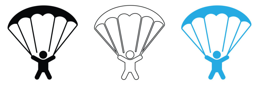 Parachutes in different colors and styles flying high,parachute icon logo vector design template,skydiving, parachute, parachuting, skydive icon set - Powered by Adobe