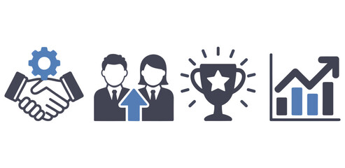Business success and partnership vector icons demonstrating collaboration and growth