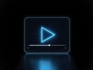 Modern play button icon on sleek screen with glowing blue light