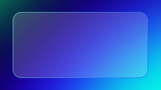 Abstract background animation of fluid glassmorphism rounded rectangular glass frame on dark blue and green gradient