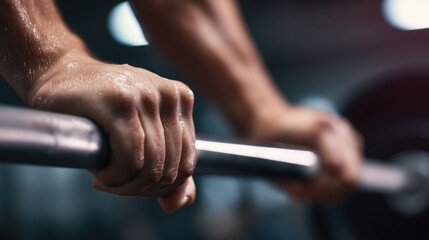 Strength training hands gripping barbell
