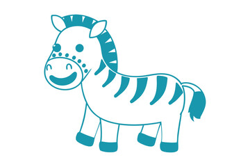 Fototapeta premium Cheerful outline of cartoon zebra featuring blue stripes and a playful, cute expression