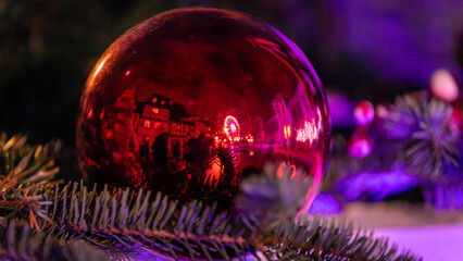 Beautiful Christmas decorations in the famous Christmas Market in Colmar in France on December 26th 2025