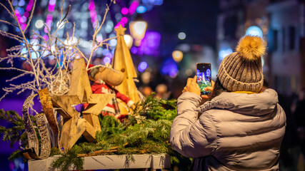 Beautiful Christmas decorations in the famous Christmas Market in Colmar in France on December 26th 2025