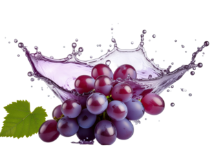 Purple grapes splash with water
