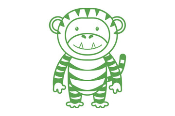 Green monkey illustration with horizontal stripes presents a cute, playful, and vibrant vector