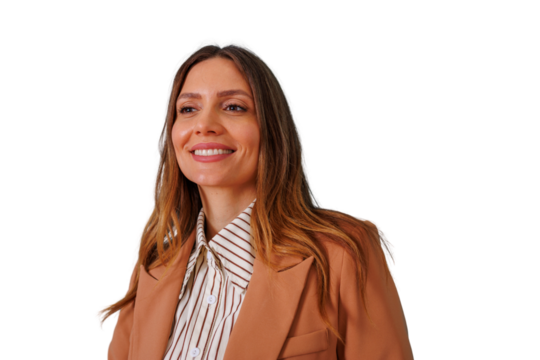Young businesswoman smiling, showing confidence and professionalism, standing against a transparent background - Powered by Adobe