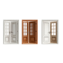 Three Double Doors with Glass Panes Isolated entry isolated on a transparent background
