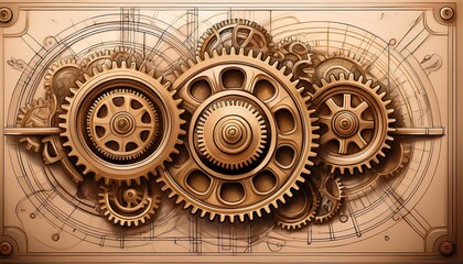 Fototapeta premium detailed drawing of interlocking gears showcasing mechanical design and precision in engineering concepts generative ai