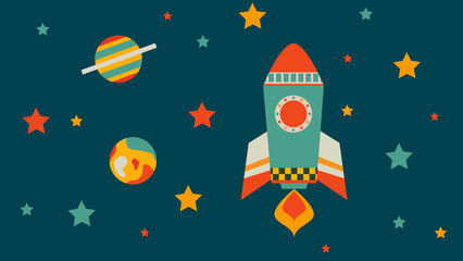Space Rocket Launch Vector Illustration with Planets and Stars Background © agung