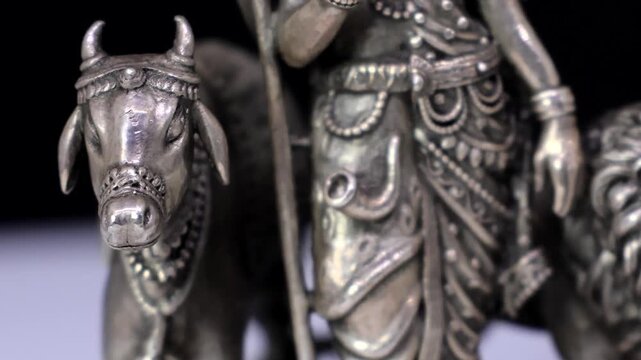 Silver Idol of Ardhanarishvara | Half Shiva Half Parvati Hindu Deity Sculpture Representing Divine Balance, Masculine and Feminine Energy, Spiritual Unity, and Traditional Indian Religious Art