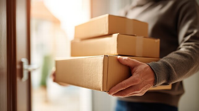 Packages in transit, courier workflow, logistics process.