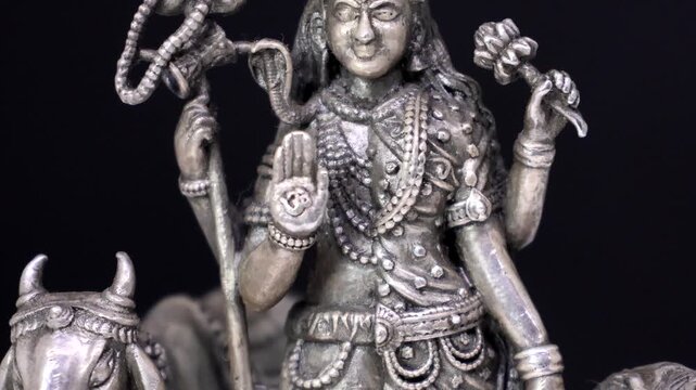 Silver Idol of Ardhanarishvara | Half Shiva Half Parvati Hindu Deity Sculpture Representing Divine Balance, Masculine and Feminine Energy, Spiritual Unity, and Traditional Indian Religious Art