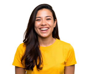 Young Uruguayan woman over isolated on a transparent background.