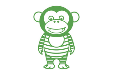 Obraz premium Green monkey smiles widely with a toothy grin, wearing a striped shirt, vector