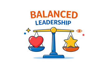 Balanced leadership concept with heart and star on scales