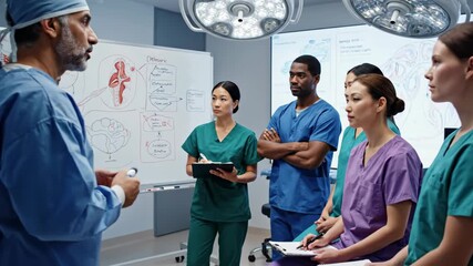 Medical Team Discussing Surgical Procedures in a Modern Operating Room.