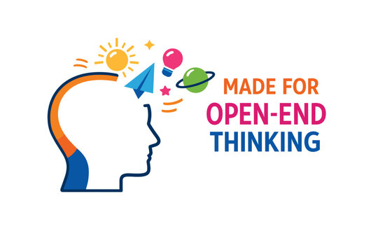 Open-end thinking concept with creative icons around head silhouette - Powered by Adobe