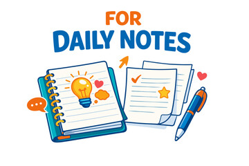 Creative daily notes design with notebook, papers, and pen