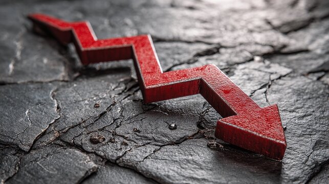 A stark visual of a red arrow plummeting downwards against a dark, cracked surface, symbolizing decline, loss, or failure. The vivid contrast conveys urgency.