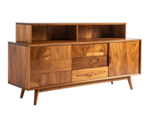 Wooden sideboard with drawers, shelf, tapered legs