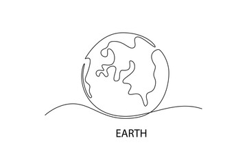 Earth. Moon, Star, Sun  and planet concept. Single line draw design. Vector graphic illustration © Studiocottage