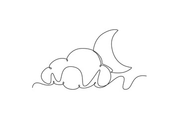 Cloudy moon. Moon, Star, Sun  and planet concept. Single line draw design. Vector graphic illustration © Studiocottage