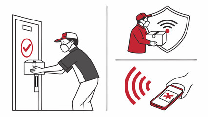 E-commerce Contactless Delivery Service Infographic Courier Safety Measures Digital Tracking and Secure Shipping Protocol